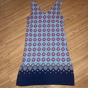 Women’s Blue and Pink Mosaic Patterned Sleeveless Dress